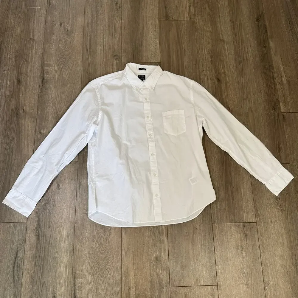 J.Crew Flex Washed Slim Untucked Casual Shirt XL White Button Up Long Sleeve